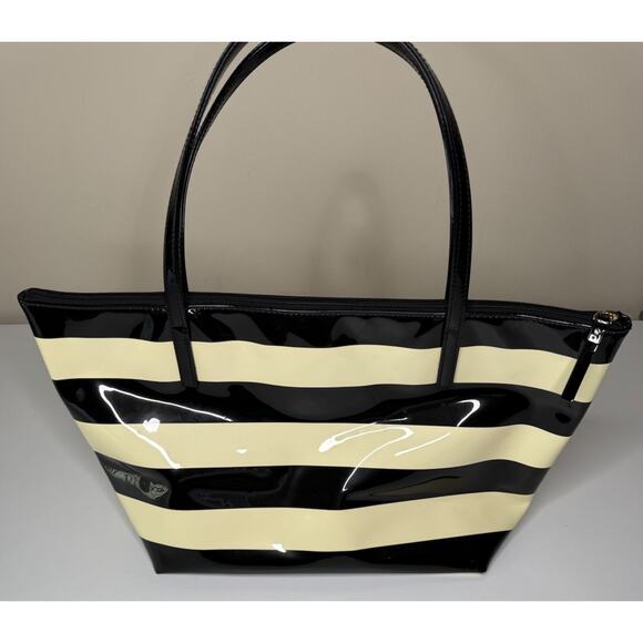 Kate Spade Penn Valley Sophie Tote Large Black Cream Patent PVC Top Handle Bag - Picture 4 of 11